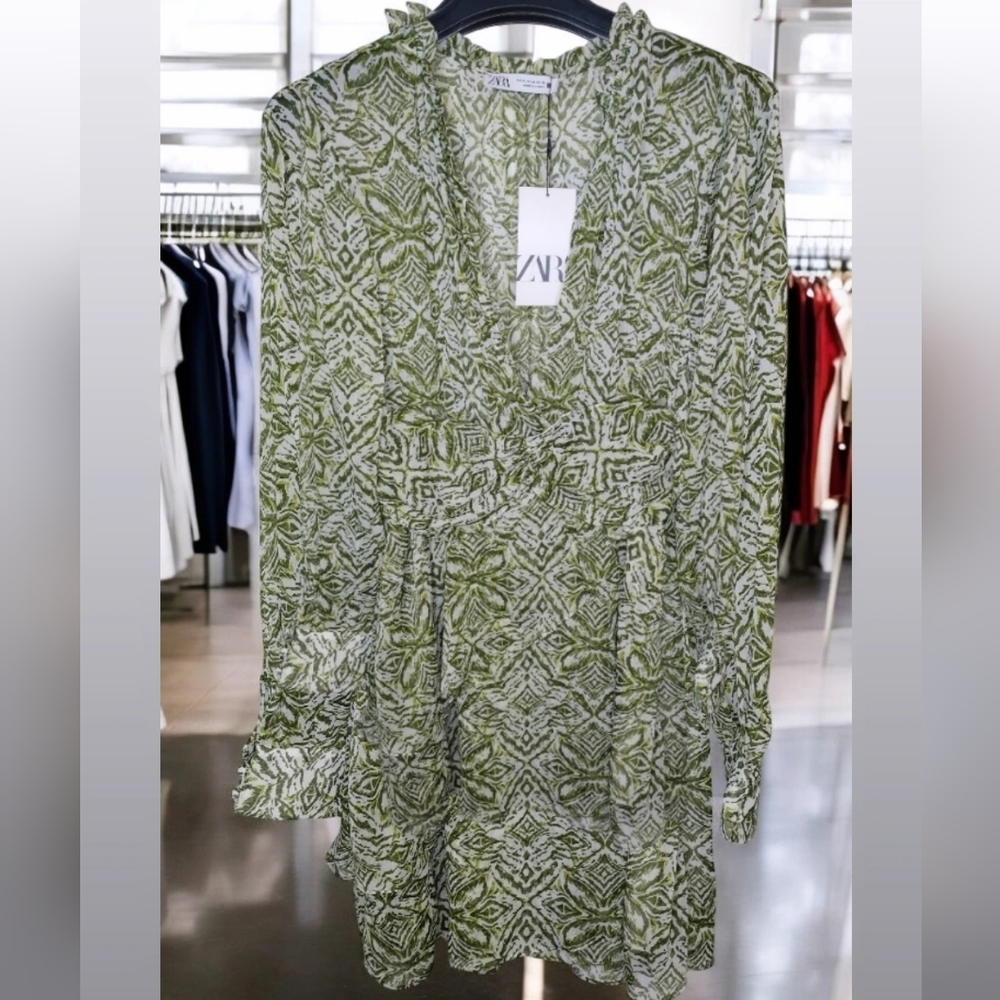 Zara Green Print Mini Dress M